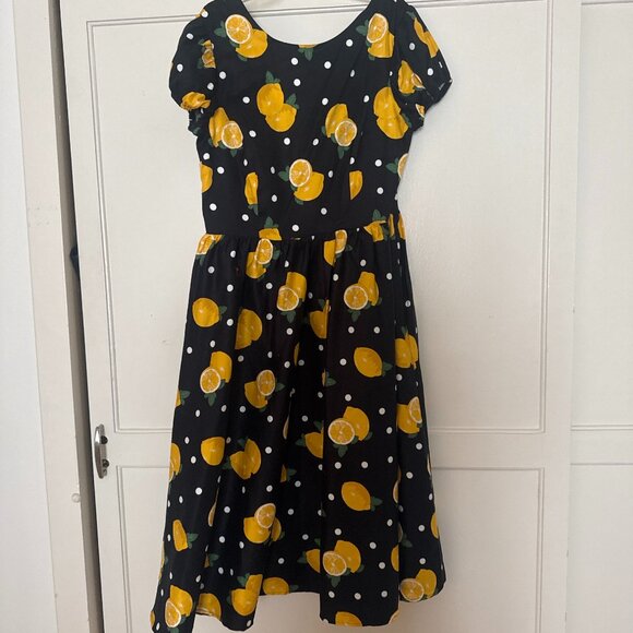 Collectif London Lemon & Polka Dot Retro Fit & Flare Dress – UK 12 / US Medium - Picture 1 of 1